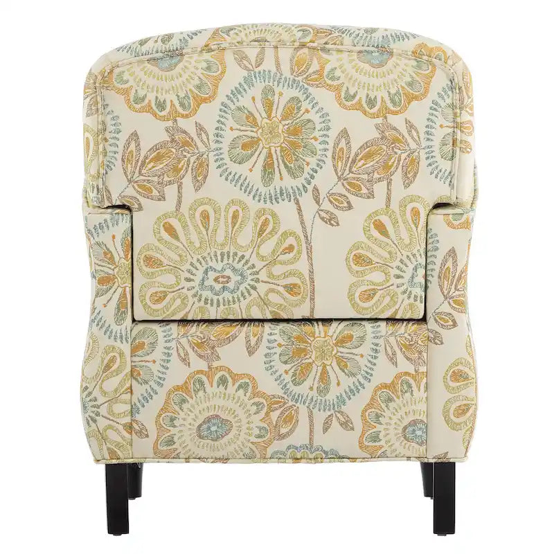 Mit Blumen-Jacquard-Stoff bezogener Sessel mit gedrechselten Beinen aus Massivholz, cremegelb