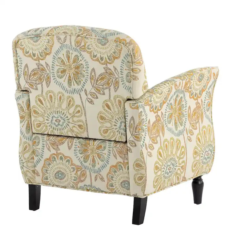 Mit Blumen-Jacquard-Stoff bezogener Sessel mit gedrechselten Beinen aus Massivholz, cremegelb