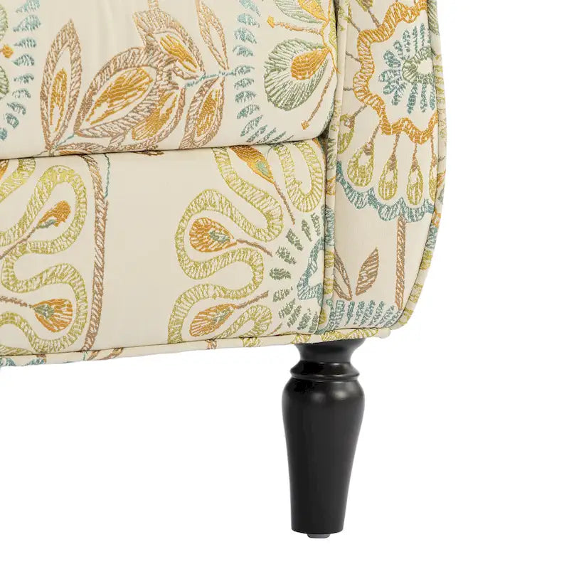 Mit Blumen-Jacquard-Stoff bezogener Sessel mit gedrechselten Beinen aus Massivholz, cremegelb