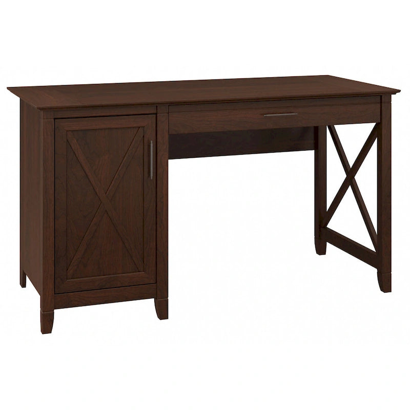 54W Farmhouse Computer Desk with Storage Cabinet and Keyboard Tray Washed Gray