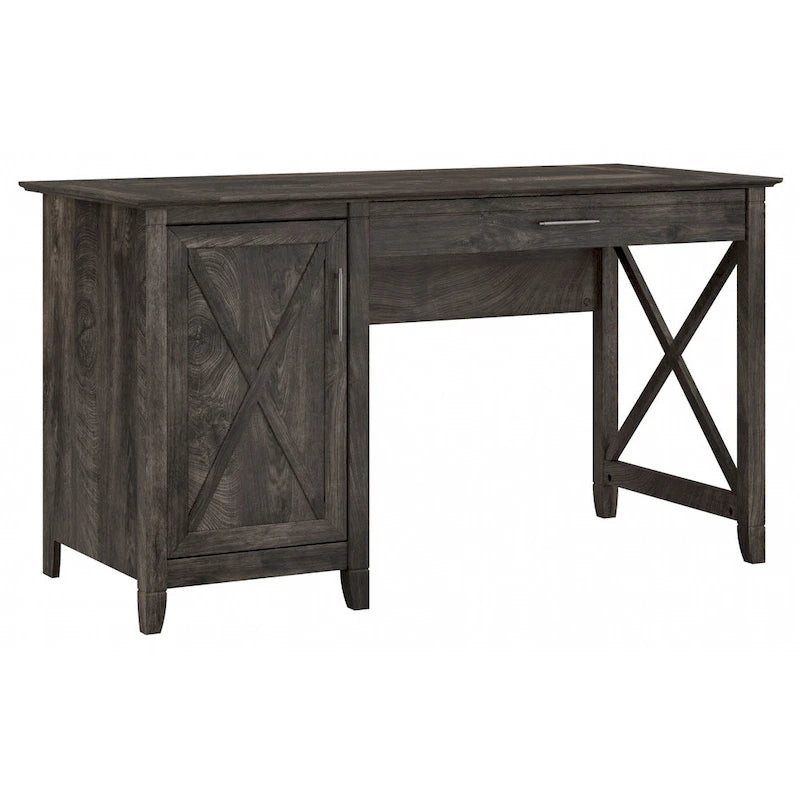 54W Farmhouse Computer Desk with Storage Cabinet and Keyboard Tray Washed Gray