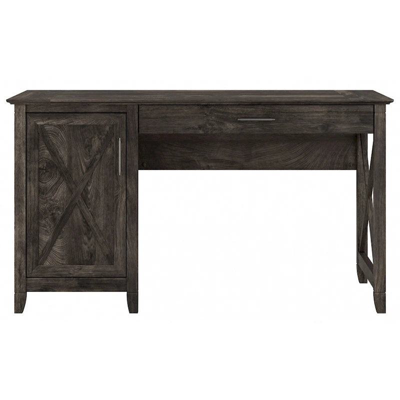 54W Farmhouse Computer Desk with Storage Cabinet and Keyboard Tray Washed Gray