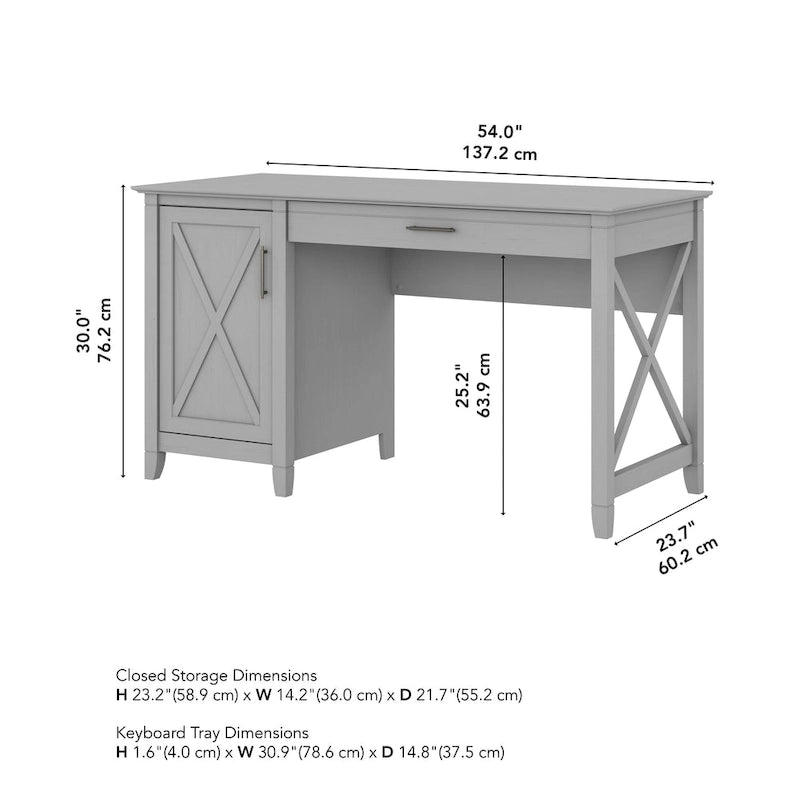54W Farmhouse Computer Desk with Storage Cabinet and Keyboard Tray Washed Gray