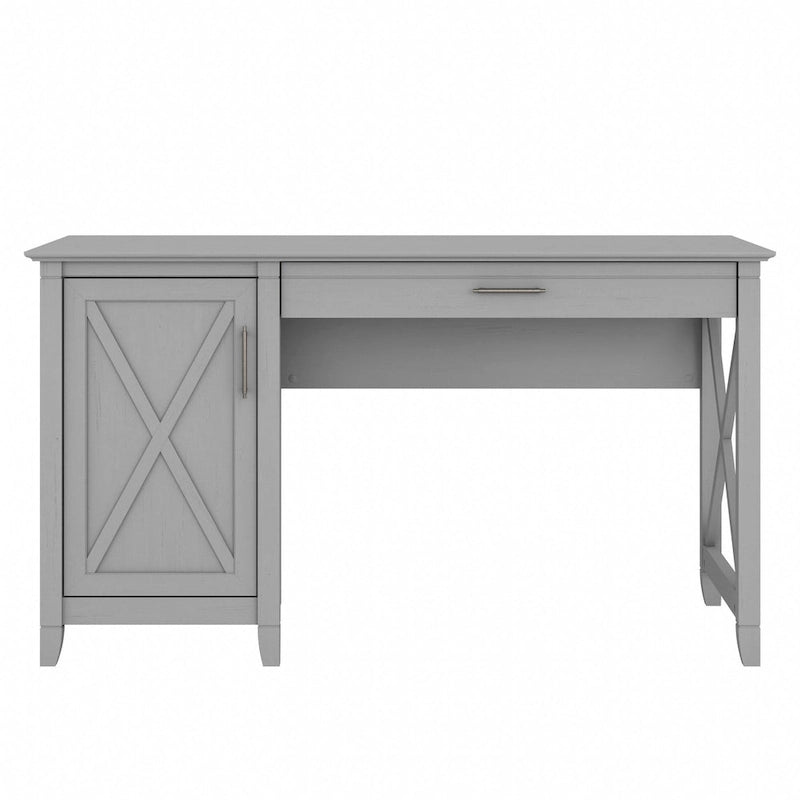 54W Farmhouse Computer Desk with Storage Cabinet and Keyboard Tray Washed Gray