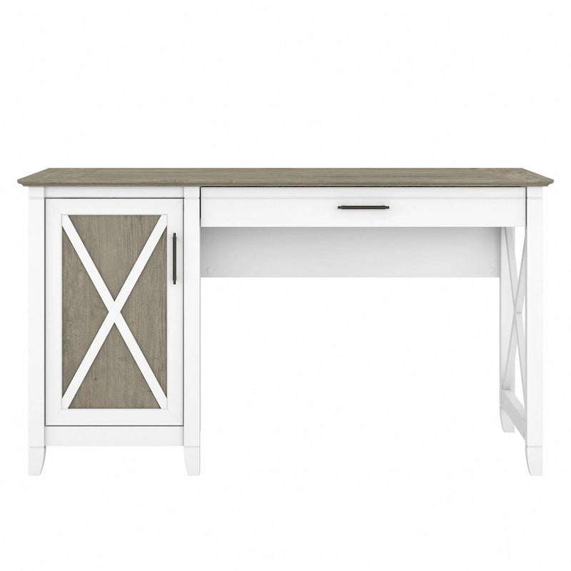 54W Farmhouse Computer Desk with Storage Cabinet and Keyboard Tray Washed Gray
