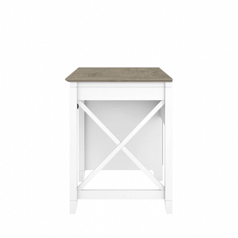 54W Farmhouse Computer Desk with Storage Cabinet and Keyboard Tray Washed Gray