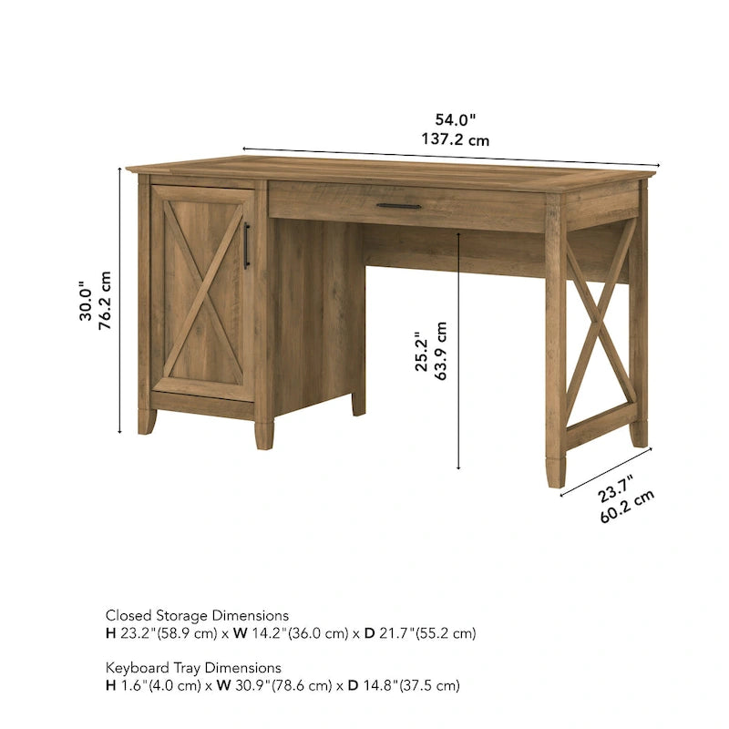 54W Farmhouse Computer Desk with Storage Cabinet and Keyboard Tray Washed Gray