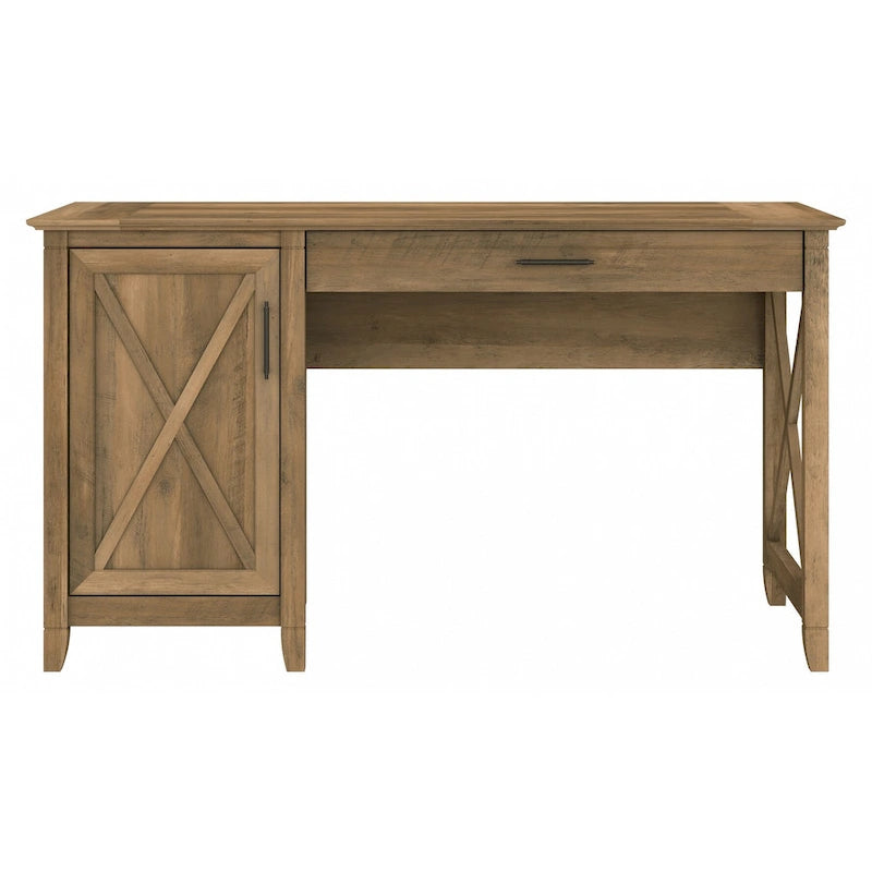 54W Farmhouse Computer Desk with Storage Cabinet and Keyboard Tray Washed Gray