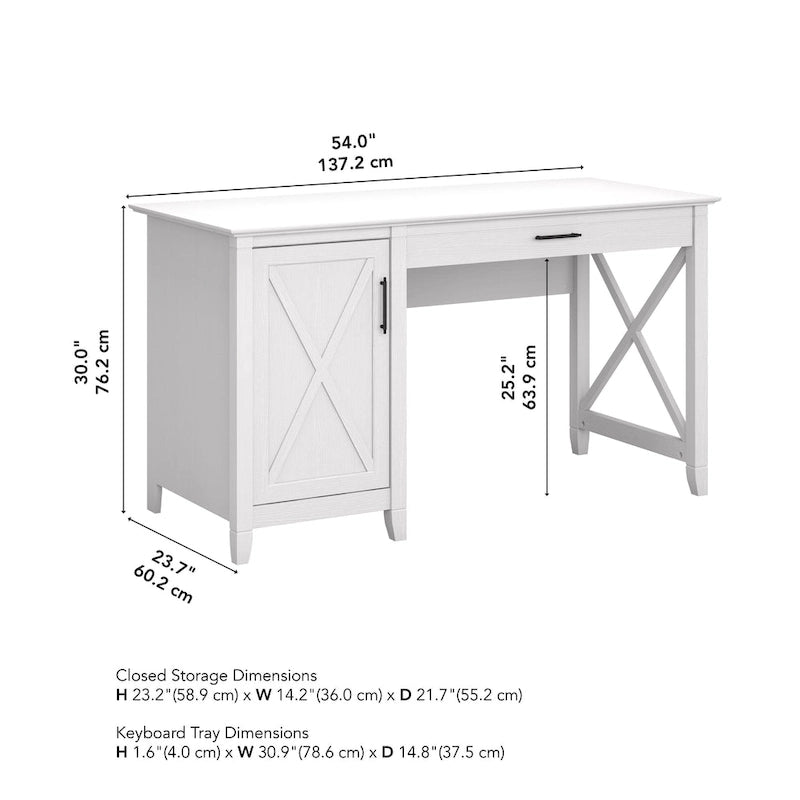 54W Farmhouse Computer Desk with Storage Cabinet and Keyboard Tray Washed Gray
