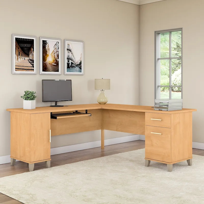 L Shaped Desk with Storage Cabinet Drawers and Keyboard Tray