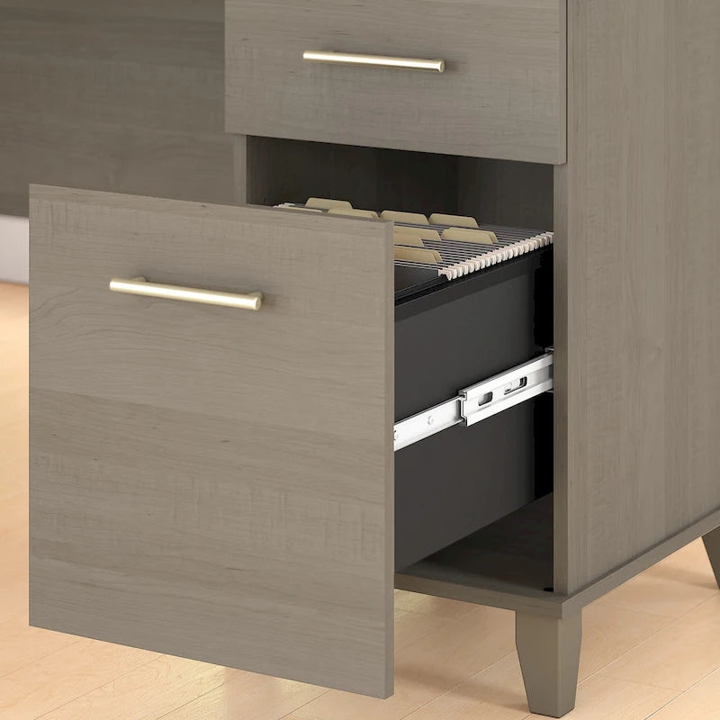 Bureau en L avec placard de rangement, tiroirs et tablette pour clavier
