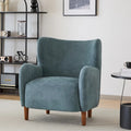 Velvet Upholstered Wingback Club Chair with Solid Wood Legs Blue Brown