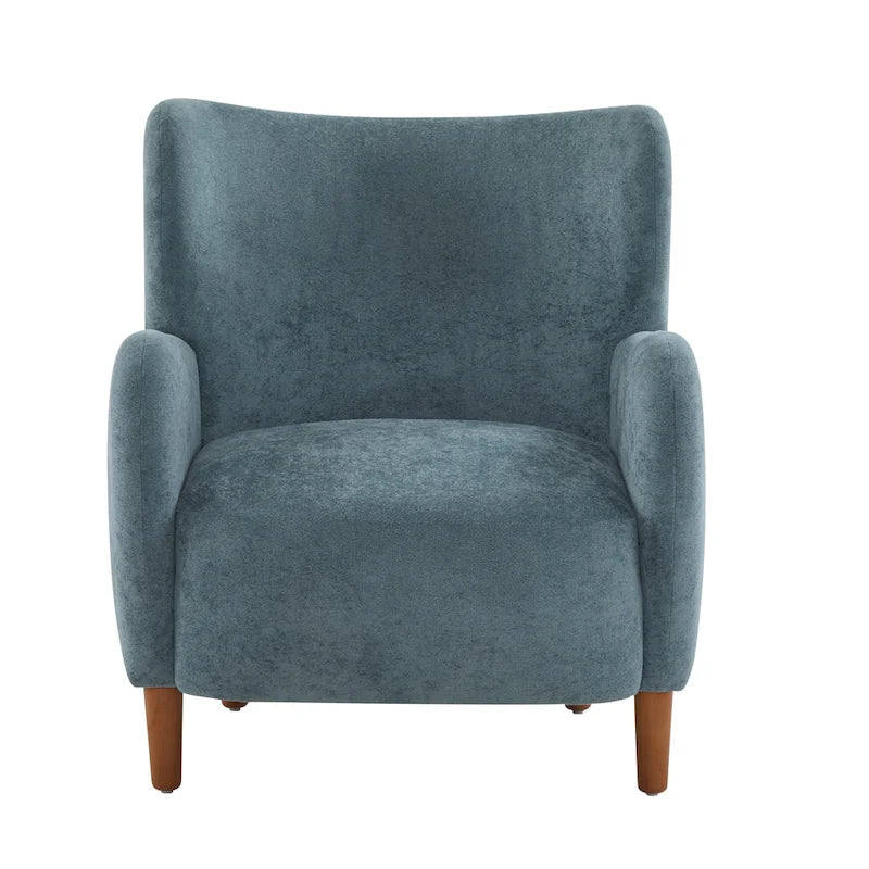 Velvet Upholstered Wingback Club Chair with Solid Wood Legs Blue Brown