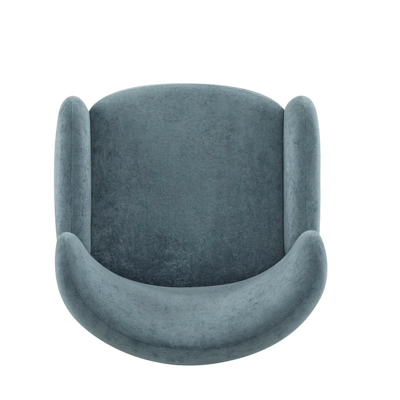 Velvet Upholstered Wingback Club Chair with Solid Wood Legs Blue Brown
