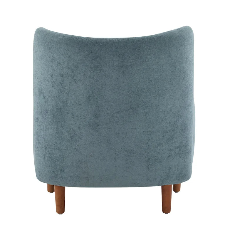 Velvet Upholstered Wingback Club Chair with Solid Wood Legs Blue Brown