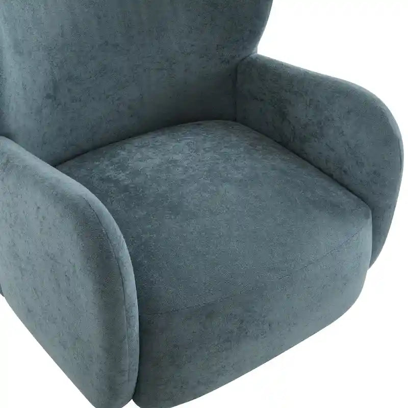 Velvet Upholstered Wingback Club Chair with Solid Wood Legs Blue Brown