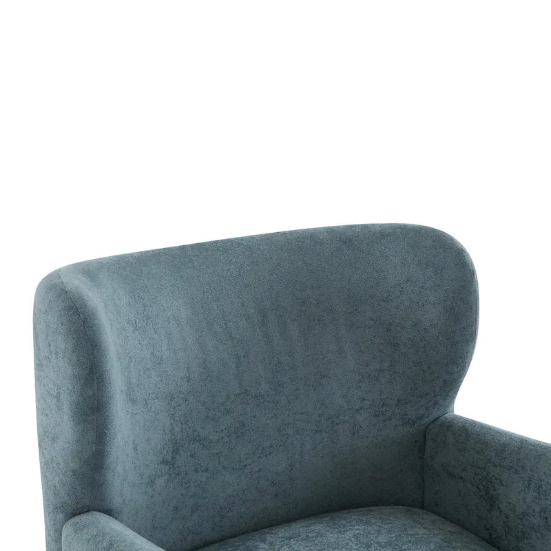Velvet Upholstered Wingback Club Chair with Solid Wood Legs Blue Brown
