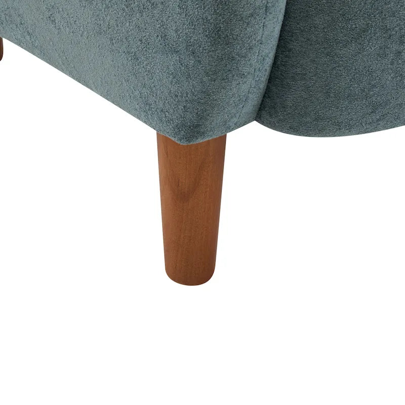 Velvet Upholstered Wingback Club Chair with Solid Wood Legs Blue Brown