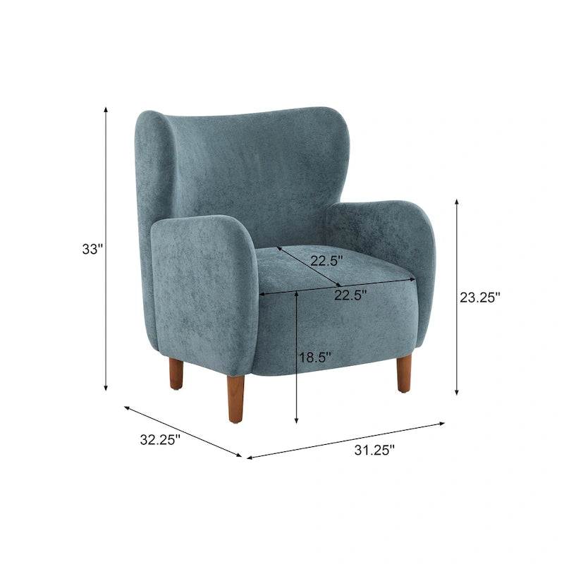 Velvet Upholstered Wingback Club Chair with Solid Wood Legs Blue Brown