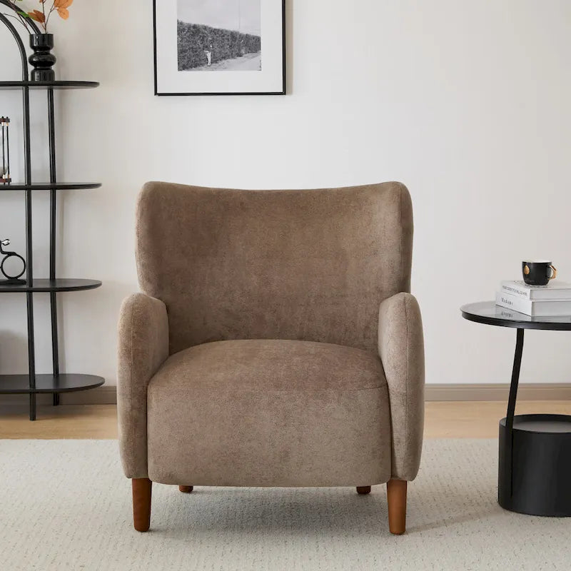 Velvet Upholstered Wingback Club Chair with Solid Wood Legs Blue Brown