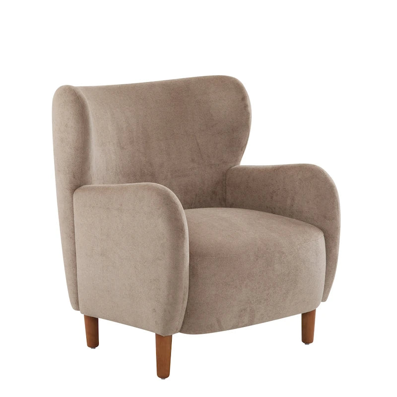 Velvet Upholstered Wingback Club Chair with Solid Wood Legs Blue Brown