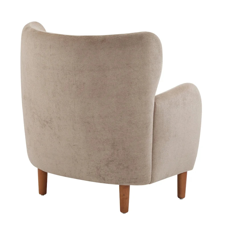Velvet Upholstered Wingback Club Chair with Solid Wood Legs Blue Brown