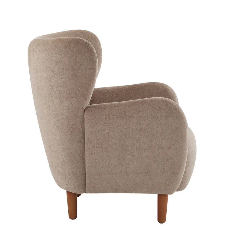 Velvet Upholstered Wingback Club Chair with Solid Wood Legs Blue Brown