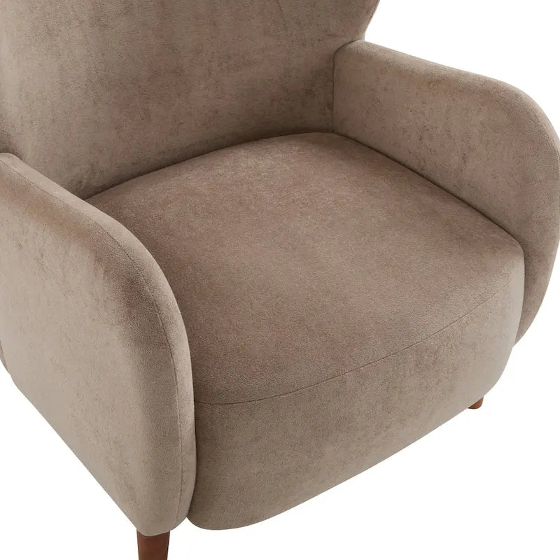 Velvet Upholstered Wingback Club Chair with Solid Wood Legs Blue Brown