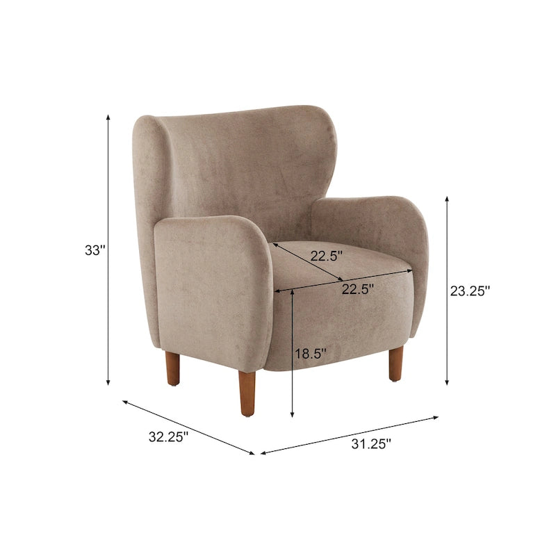 Velvet Upholstered Wingback Club Chair with Solid Wood Legs Blue Brown