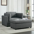 Extra grote accentfauteuil met lendensteun, gestoffeerd met linnen, lichtgrijs