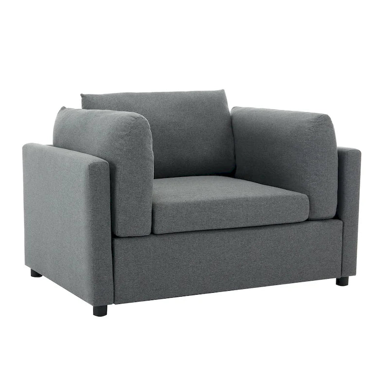 Extra grote accentfauteuil met lendensteun, gestoffeerd met linnen, lichtgrijs