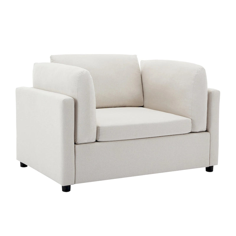 Extra grote accentfauteuil met lendensteun, gestoffeerd met linnen, lichtgrijs