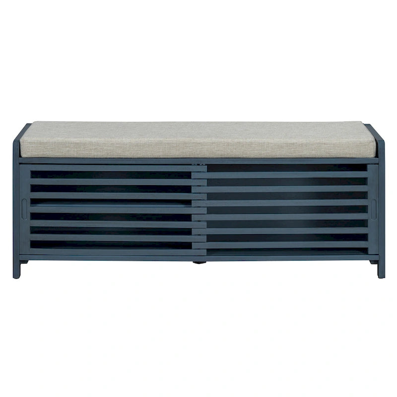 Shutter Slat Entryway Storage Bench with Cushion Seat and Sliding Door, Multi-Color