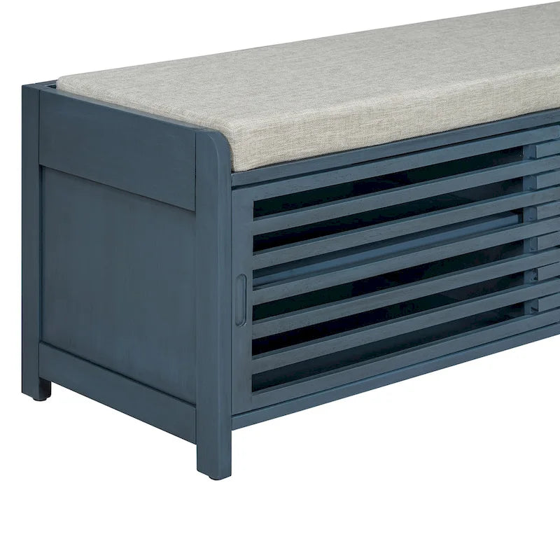 Shutter Slat Entryway Storage Bench with Cushion Seat and Sliding Door, Multi-Color