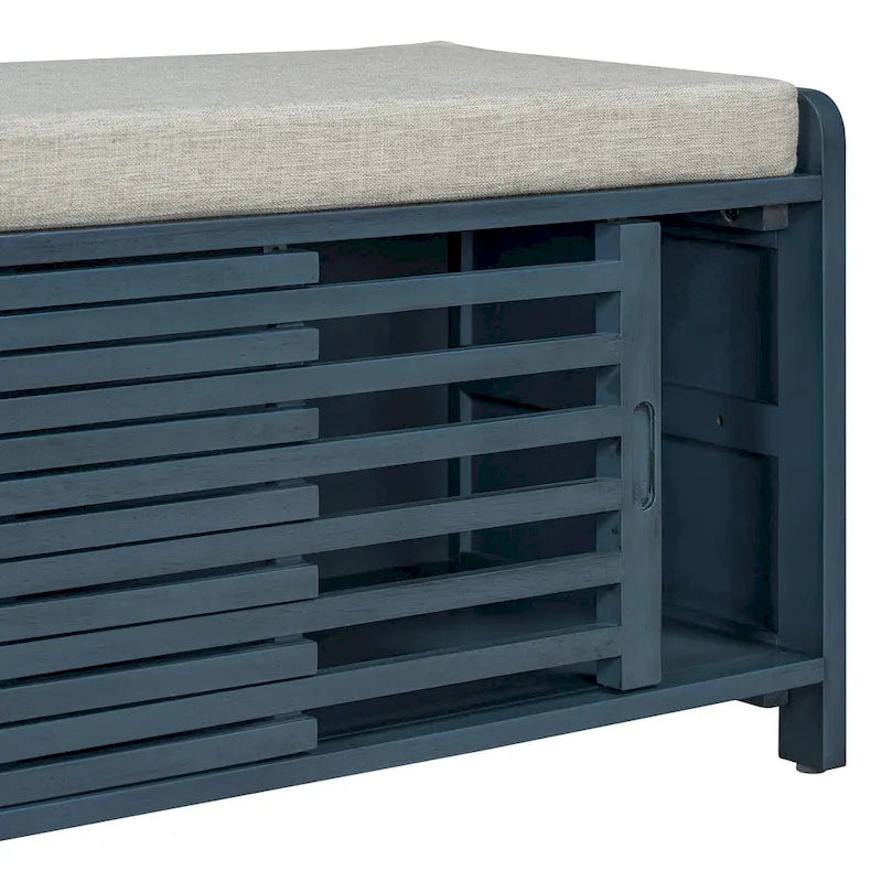 Shutter Slat Entryway Storage Bench with Cushion Seat and Sliding Door, Multi-Color