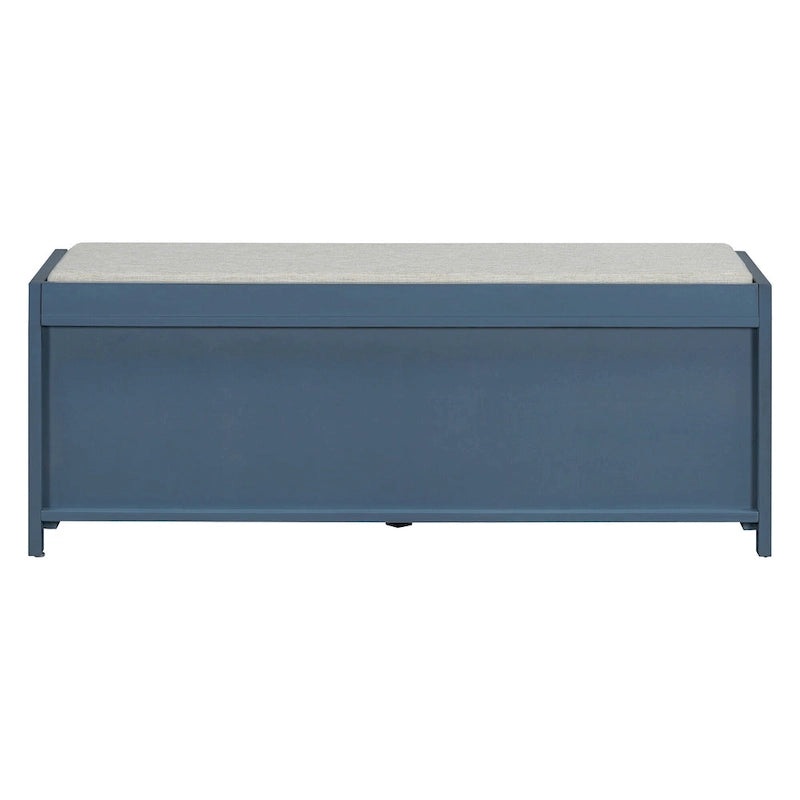 Shutter Slat Entryway Storage Bench with Cushion Seat and Sliding Door, Multi-Color