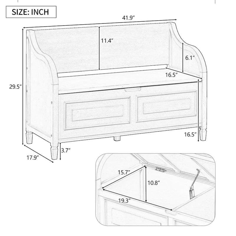 Rustic Wood Storage Bench with Cushion Seat and Hidden Storage