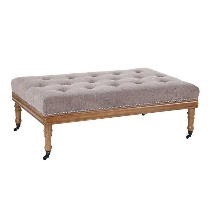 Diamond Tufted Upholstered Ottoman with Nail Trim Turned Legs and Casters