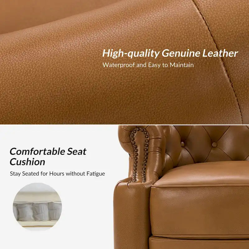 Modern Genuine Leather Tufted Chesterfield Swivel Accent Chair with Nailhead Trim
