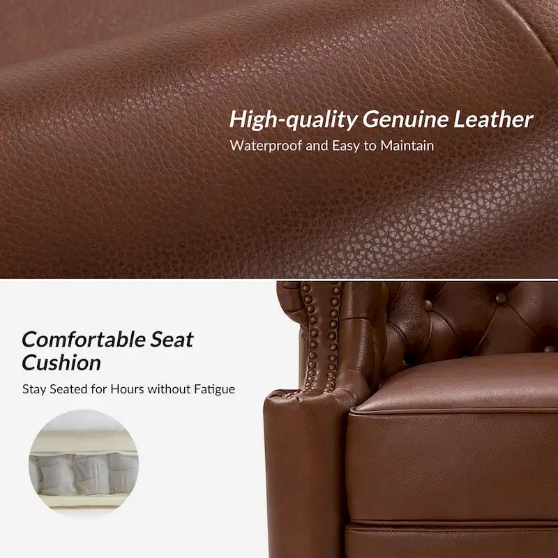 Moderne draaibare accentfauteuil van echt leer met Chesterfield-capitonnering en spijkerrand