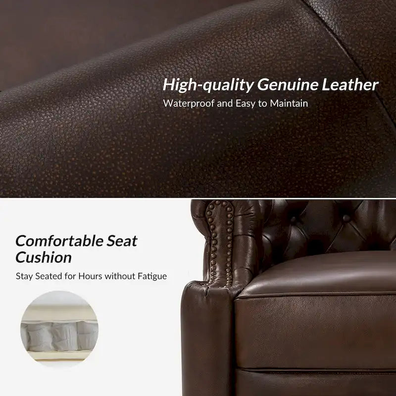 Moderne draaibare accentfauteuil van echt leer met Chesterfield-capitonnering en spijkerrand