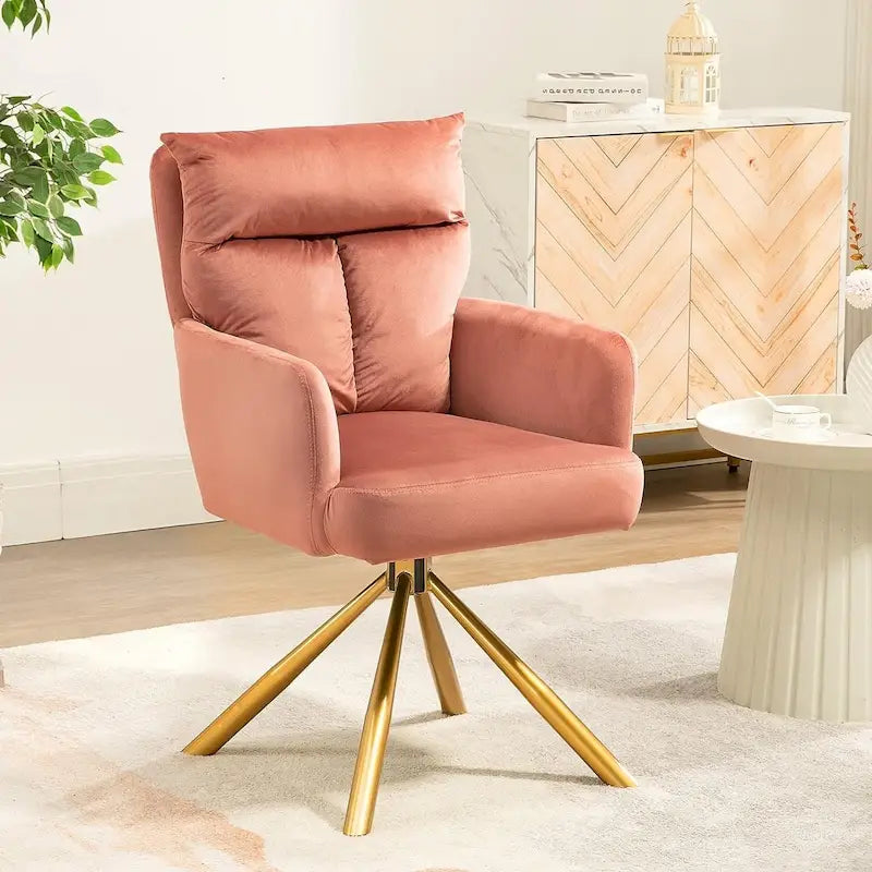 Velvet Swivel Accent Chair with Auto-Return and Gold Metal Base