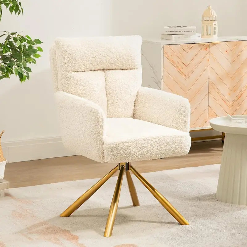 Velvet Swivel Accent Chair with Auto-Return and Gold Metal Base
