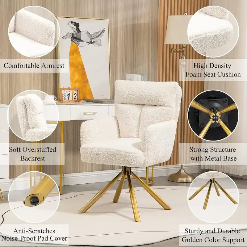 Velvet Swivel Accent Chair with Auto-Return and Gold Metal Base