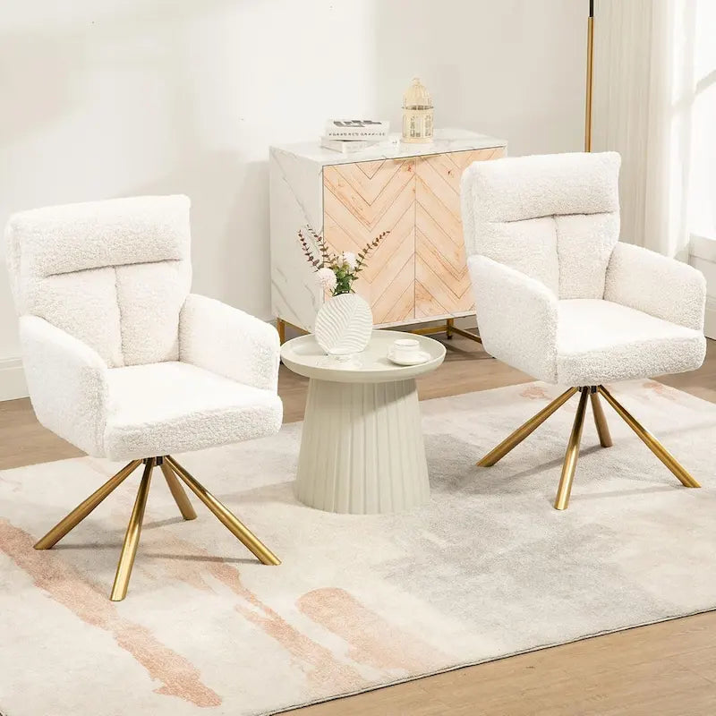 Fauteuil d’appoint pivotant en velours avec retour automatique et piètement en métal doré