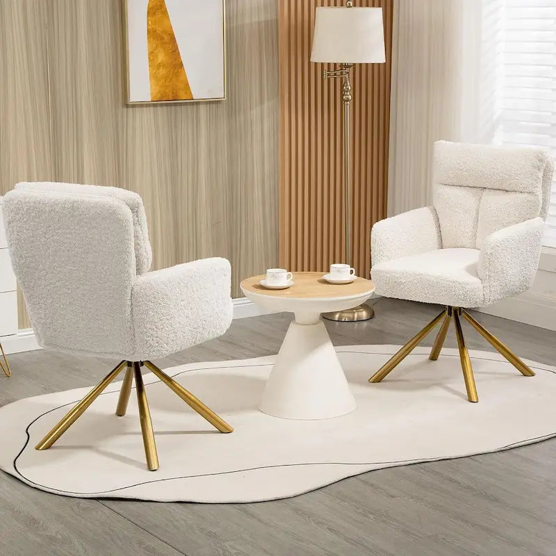 Fauteuil d’appoint pivotant en velours avec retour automatique et piètement en métal doré