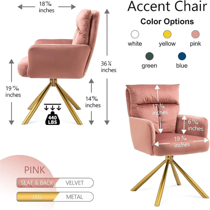 Fauteuil d’appoint pivotant en velours avec retour automatique et piètement en métal doré