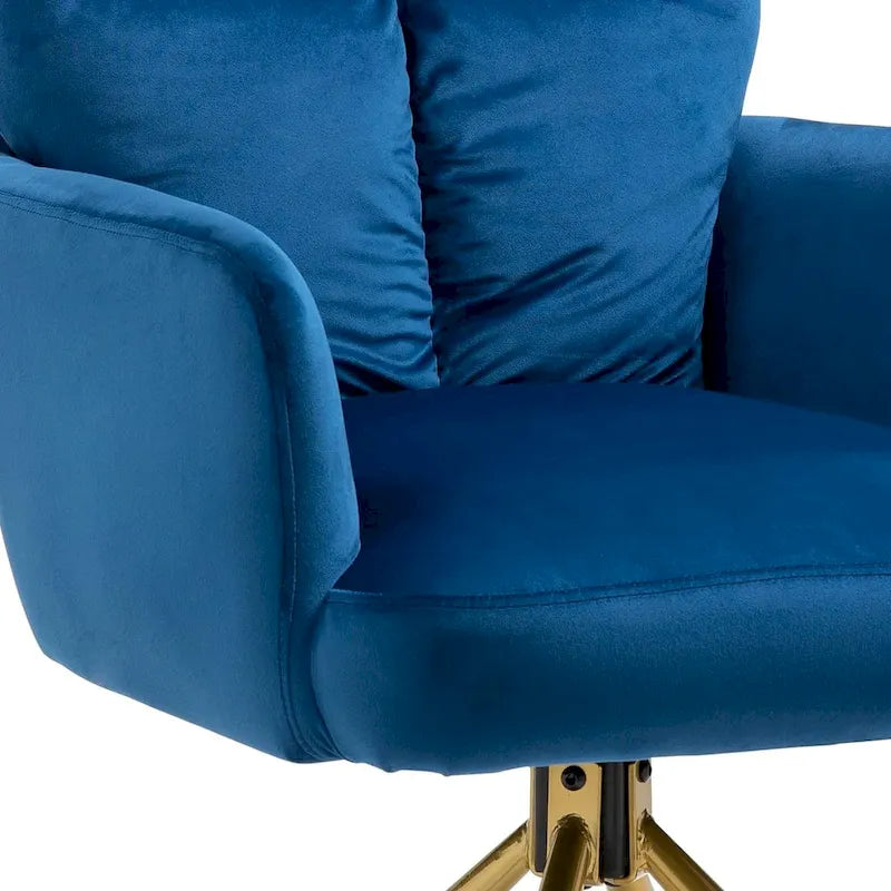 Fauteuil d’appoint pivotant en velours avec retour automatique et piètement en métal doré