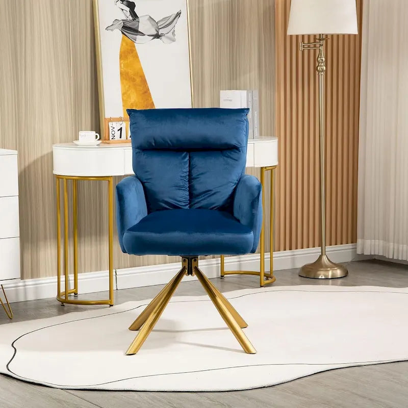 Fauteuil d’appoint pivotant en velours avec retour automatique et piètement en métal doré