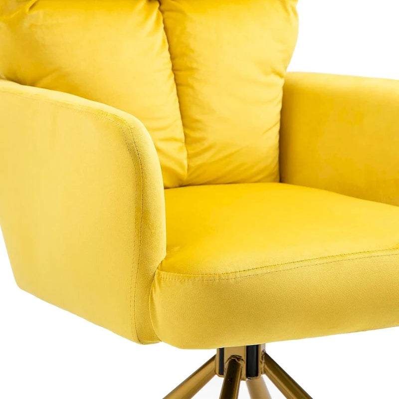 Fauteuil d’appoint pivotant en velours avec retour automatique et piètement en métal doré